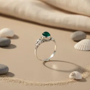 "925 Silver Fashionable Green Onyx Princess Cut <b>Ring</b>-Women's <b>Statement</b> Jewelry" - Product Image 1