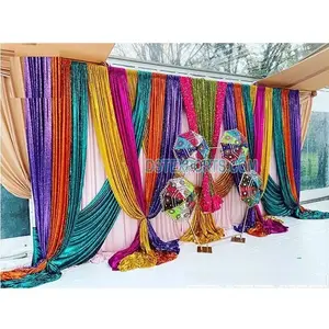 Punjabi Wedding Maiyan Ceremony Backdrop Curtains Indian Wedding Sangeet Night Colorful Rainbow Drapes For Wedding Decoration
