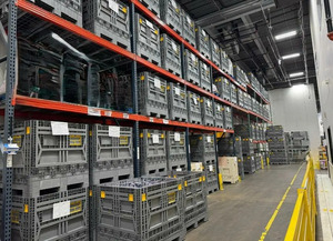 Gray PP Perforated Collapsible Stackable Folding <b>Storage</b> <b>Bin</b> Lockable Industrial Shipping Crate - Product Image 2