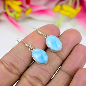 Pendientes de gota clásicos de Plata de Ley 925, piedras preciosas Larimar de corte ovalado elegante para regalos de compromiso o aniversario - Product Image 3
