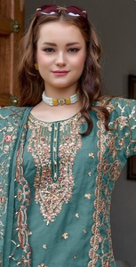 Salwar Kameez de Organza Suave Bordado, Corte Regular, para Mujeres Adultas, Ropa de Fiesta con Función de Secado Rápido y Dupatta, para Todas las Temporadas - Product Image 5