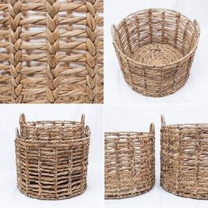 Ensemble de paniers de rangement en écorce de bananier naturelle avec cadre en fer, grille ouverte, poignée en arche, pot cylindrique, jardinière, décoration artistique pure pour la maison - Product Image 3