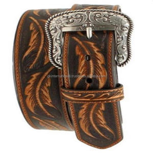 Full Grain Cowhide Brown Genuine Western Leather Hand Tooling <b>Belt</b> for <b>Cowboy</b> Classic Antique Finish Floral Pin Buckle - Product Image 5