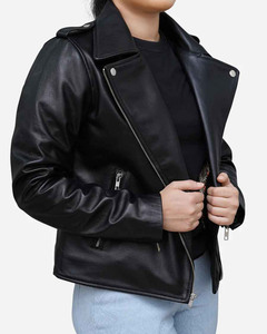 2025 veste en cuir de mouton véritable de haute qualité pour femmes recadrée avec ceinture à glissière personnalisée manteau de moto de haute qualité - Product Image 4