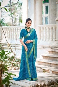 Sari en georgette pur Dhwaja Export avec bordure chati, provenant du Gujarat, pour femmes - Product Image 5