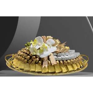 Tazón para Servir Postres de Fiesta, Hecho a Mano, de Aluminio Color Dorado, Ecológico, Duradero, Estilo Moderno y Lujoso - Product Image 1