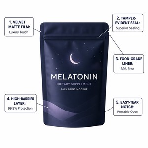 Sachet Doypack Personnalisé à Impression Numérique pour Complément Alimentaire à la Mélatonine, Faible MOQ, Sachet Mylar Refermable à Fermeture Éclair - Product Image 2