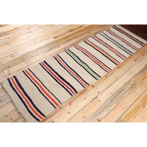 Vintage 3x9.5 ft <b>Rug</b>, <b>Runner</b> Turkish <b>Rug</b>, White Blue Camouflage <b>Rug</b> - Product Image 2