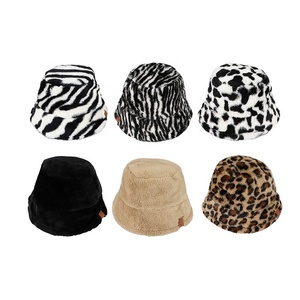 Chapeaux seau automne hiver mode léopard en peluche solide seau chapeaux Vintage épaissi chaud tissu décontracté - Product Image 1