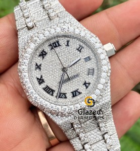 El diseñador personalizado más único Hip Hop Moissanite redondo corte brillante Vvs claridad diamante Iced Out hombres reloj de pulsera - Product Image 3