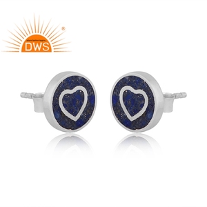 Boucles d'oreilles en Lapis Lazuli naturel en argent sterling fin de conception faite à la main fabricant de bijoux - Product Image 2
