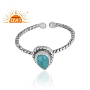 Best Quality Oxidized Sterling Silver Natural Arizona Turquoise Gemstone <b>Adjustable</b> <b>Ring</b> Custom Jewelry Manufacturer - Product Image 2