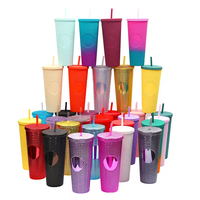 Gobelet isotherme réutilisable en PC à double paroi, 24 oz, avec paille, pour jus et café, écologique, populaire 2026, isolation thermique 12-24h, unisexe, pour fêtes