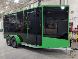 green 7x16 Aluminum Enclosed Cargo <b>Trailer</b> 7000 GVWR Tandem Axle Utility <b>Trailer</b> V-Nose Ramp Door EquipmentCargo Hauler for sale - Product Image 2