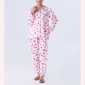 Pyjama d'hiver doux pour femmes, longueur genou, taille élastique, logo sur le devant, polyester/coton, ensembles de vêtements de détente en molleton, manches longues - Product Image 2