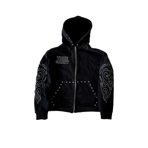 Personalizado negro francés Terry peso pesado ácido lavado sudaderas con capucha hombres algodón mezclado Sudadera con capucha fabricante Boxy Oversized Rhinestone Hoodie - Product Image 5