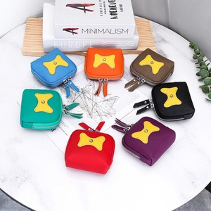 Ando Bag Genuine Cowhide Leather Mini Zipper Coin <b>Purse</b> Color Block <b>Small</b> Wallet for <b>Women</b> - Product Image 1