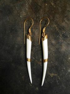 เครื่องประดับแฟชั่นสำหรับผู้หญิงต่างหูรูปกระดูกควายโบราณทำด้วยมือจากกำไลข้อมือสีขาวทองอินเดีย - Product Image 6