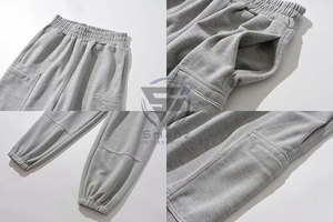 Pantalons de survêtement en molleton 100% coton personnalisés à la vente chaude, lavés à l'acide, tissu tricoté étoiles, streetwear, fermeture éclair à la cheville, avec étiquette en caoutchouc pour hommes - Product Image 4