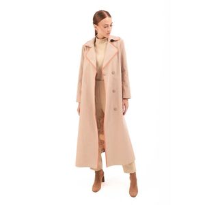 Manteau long beige vintage à double boutonnage avec doublure imperméable en peau de mouton et en cachemire - Product Image 2