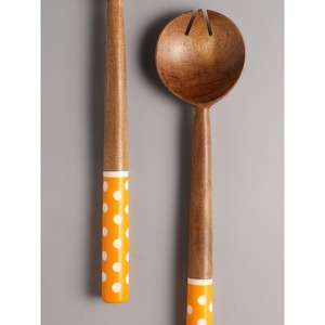 Serveur à salade en bois poignée en résine colorée serveur à salade à la main couverts à salade cuillère fourchette ustensiles de cuisine vaisselle par STAR CRAFTS INDE - Product Image 3