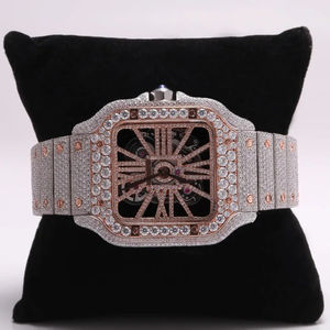 Montre pour homme de haute qualité en acier inoxydable Mouvement à quartz de luxe Entièrement sertie de diamants en moissanite Cadran analogique Verre Style antique - Product Image 3