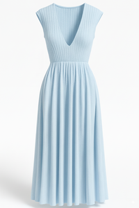 Robe midi en nylon simple à manches courtes et col rond en tricot côtelé pour femmes Style classique de bureau décontracté - Product Image 6