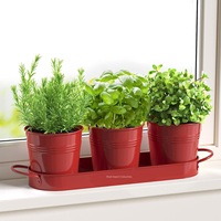 Pot Tanaman Herbal Logam Lapis Bubuk Merah Gaya Cottage Prancis Desain Mewah dengan Baki untuk Penggunaan Dalam/Luar Ruangan Ramah Lingkungan