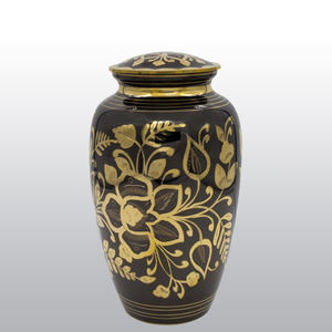 Nouveau design d'urne funéraire artisanale écologique en métal aluminium Décoration de la maison en laiton Décoration florale à feuilles dorées - Product Image 3