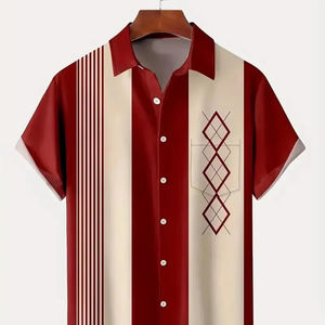 NOVEDAD DE VERANO 2024, camiseta Polo de moda para hombre, Camiseta con estampado geométrico Retro con botón de bolsillo, tela grande - Product Image 4