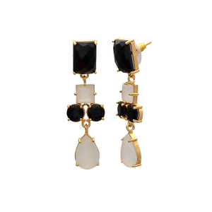 Pendiente de forma cuadrada geométrica recién llegado con ónix negro y pendiente de piedras preciosas lechosas de chaceldony de Gemstone - Product Image 2