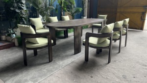 Ensemble de salle à manger de jardin en aluminium organique pour patio, avec table ovale en tissu facile à nettoyer et 8 fauteuils, résistant aux intempéries, pour une détente optimale - Product Image 2