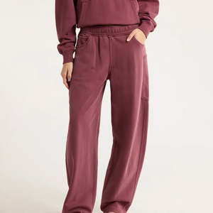 กางเกงขายาวผู้หญิงทรงปกติ ผ้าฝ้าย 100% ระบายอากาศได้ดี เป็นมิตรกับสิ่งแวดล้อม แห้งเร็ว สีพื้น เอวยางยืด สำหรับฤดูหนาว - Product Image 1