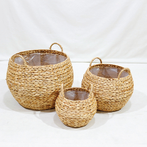 Artex Dong Thap Minimalist Multifunction Set of 3 Woven Water Hyacinth <b>Belly</b> <b>Baskets</b> with Plastic Liner - Product Image 1