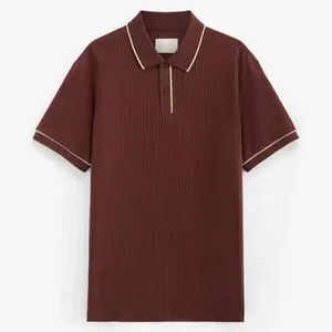 Label Premium Men's Polo Shirt Red Round Sleeve Button Striped Ribbed Hem Standard Form Bodycon Design Color Combination NM13