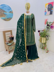 Nouvel ensemble de vêtements de fête indiens et pakistanais de style Bollywood Pallazo et Dupatta - Product Image 4
