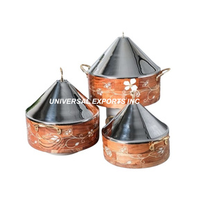 Mother of Pearl Set of Three Hotpot Última colección Cacerola de mesa Calentador de alimentos de metal de diseñador hecho a mano de calidad superior - Product Image 5