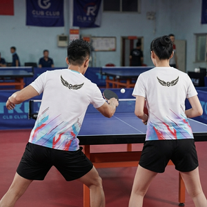 Maillot de tennis de table unisexe à col en V, imprimé géométrique blanc, sublimation, anti-transpiration, manches courtes, vêtements de sport pour adultes - Product Image 4