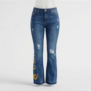 Meilleur design, dernière arrivée, pantalon évasé en denim pour femmes, coupe-vent, couleur personnalisée, pantalon évasé, vêtements décontractés, coton respirant - Product Image 1