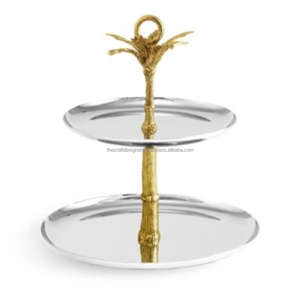 Decoración para fiestas de Navidad, soporte para pasteles de 2 niveles, bandejas redondas de Metal fundido, Libélula plateada y flor dorada, elegante soporte para pasteles - Product Image 4