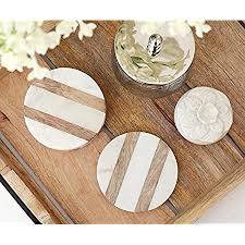 Posavasos de madera de mango y mármol Posavasos de mármol blanco de madera de acacia con círculo redondo Artesanía India hecha a mano - Product Image 2
