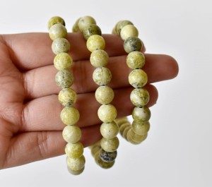 Pure Natural Lemon Color Serpentine 8mm Round <b>Beaded</b> <b>Bracelets</b> Lovers Healing Meditation Jewelry at Best Price - Product Image 4