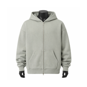 Sudadera con capucha extragrande para hombre, con cremallera completa, de forro polar grueso, de color liso, estilo urbano, personalizable. - Product Image 1