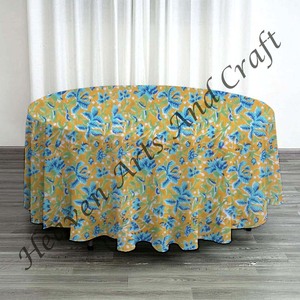 Cotton Customized Hand Block Printed Pattern Tablecloth <b>Round</b> Floral Design Washable <b>Table</b> <b>Cloth</b> Home Party Banquet - Product Image 2