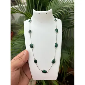 Collier chaîne en argent 925 plaqué or 14K/18K avec diamant taille émeraude et pierre principale en turquoise sertie clos, idéal pour un cadeau - Product Image 1