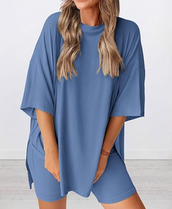 Ensemble de vêtements de détente deux pièces pour femmes personnalisées pyjamas d'été chemises surdimensionnées décontractées short de motard vêtements de nuit pour femmes vêtements de nuit pour femmes - Product Image 6
