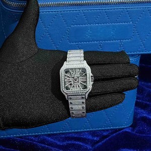 Montre squelette de luxe en moissanite glacé 14K or blanc automatique montre-bracelet pour homme cadran transparent montre bling en diamant - Product Image 2