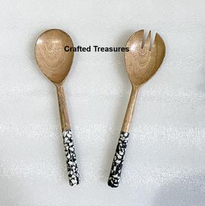 Kitchen Decor Cutlery Wood And <b>Resin</b> Salad Cutlery With <b>Resin</b> Handle Spoon Multiple <b>Colour</b> Designs Kitchen Accessories for Home - Product Image 4