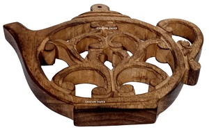Handcrafted Teapot Design Wooden Trivet <b>Coaster</b> for Hot Pots, Pans and Teapots Decorative <b>Heat</b>-Resistant Kitchen Table Protector - Product Image 2