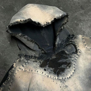 Sweat à capuche unisexe personnalisé 2025, streetwear d'hiver, broderie, délavage acide, ourlet brut, écologique, coupe régulière, hip-hop - Product Image 5